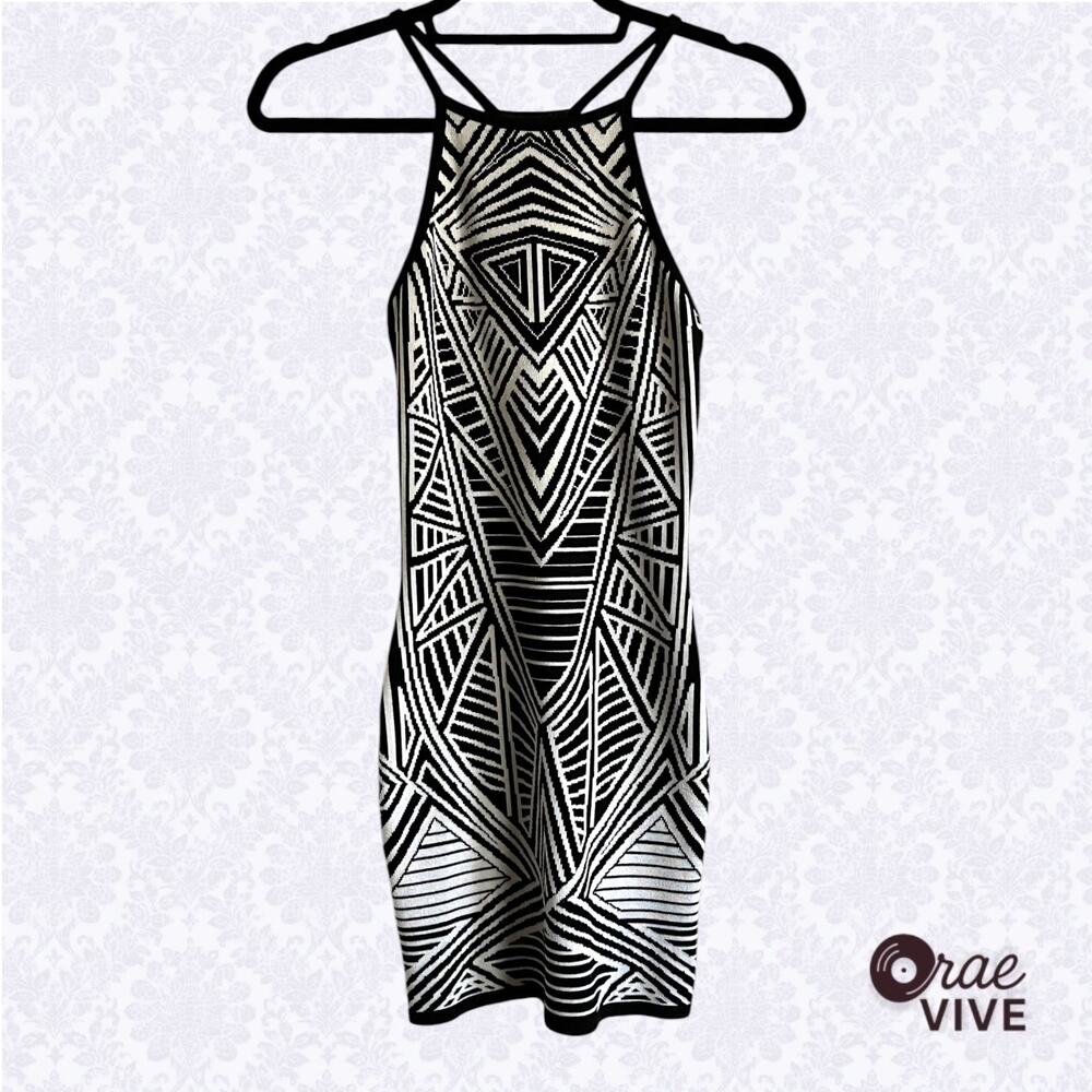 Forever 21 Womens Small Black White Tribal Print Racerback Bodycon Mini Dress